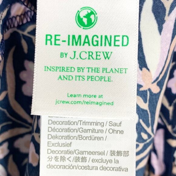 J.Crew V-Neck Mini Dress Floral Fields Navy Smocked Waist Ruffle Neck Medium - Picture 11 of 16